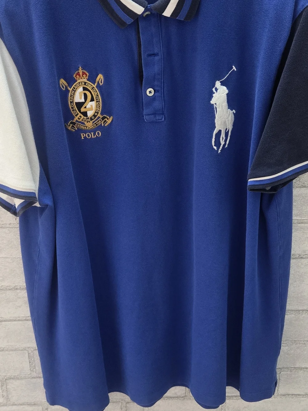 Polo by Ralph Lauren Blue Polo with White Pony & Gold Crest